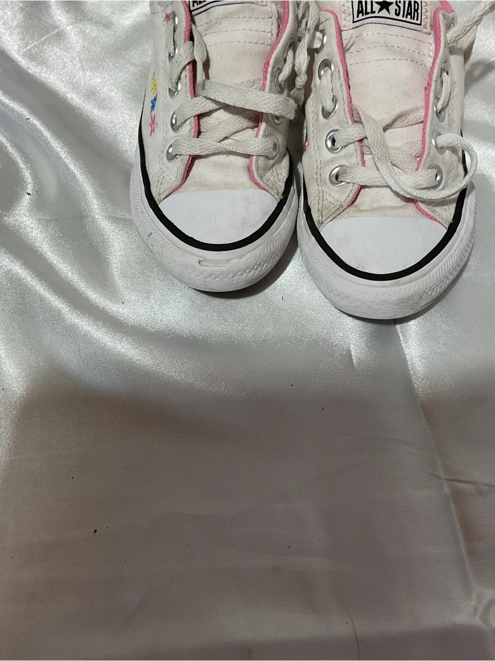 Converse Kids White Sneakers with Pink Trim